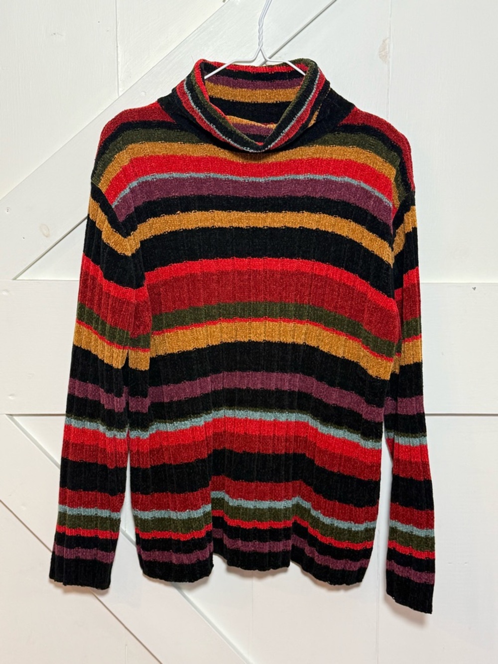 Tiara International Large Vintage Striped Chenille Mock Neck Sweater Y2K